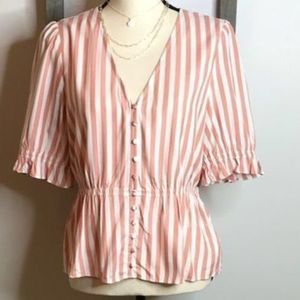 MADEWELL • SIZE: M • WHITE AND BLUSH STRIPED SHORT SLEEVE TOP